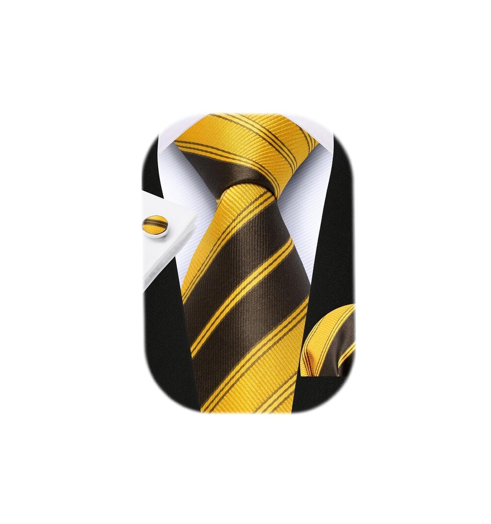 9041 Yellow Tie Pre-tied Necktie Gold Adjustable Ties Woven Striped